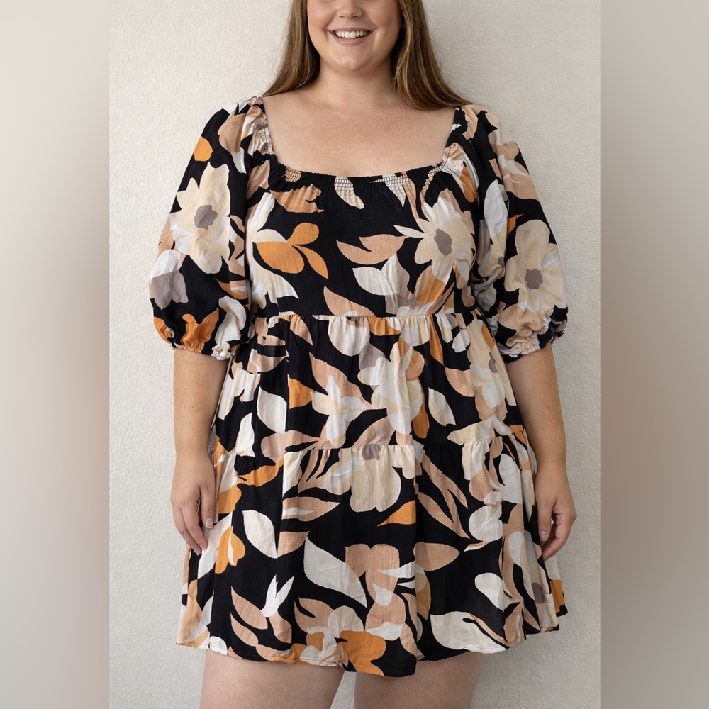 Impressions Womens Black Floral Long Sleeve Dress Boho‎ Chic Autumn Aesthetic
